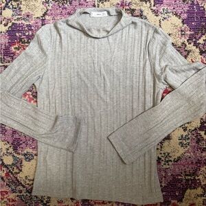 Mango Gray Cowl Neck Sweater with Ribbed Texture